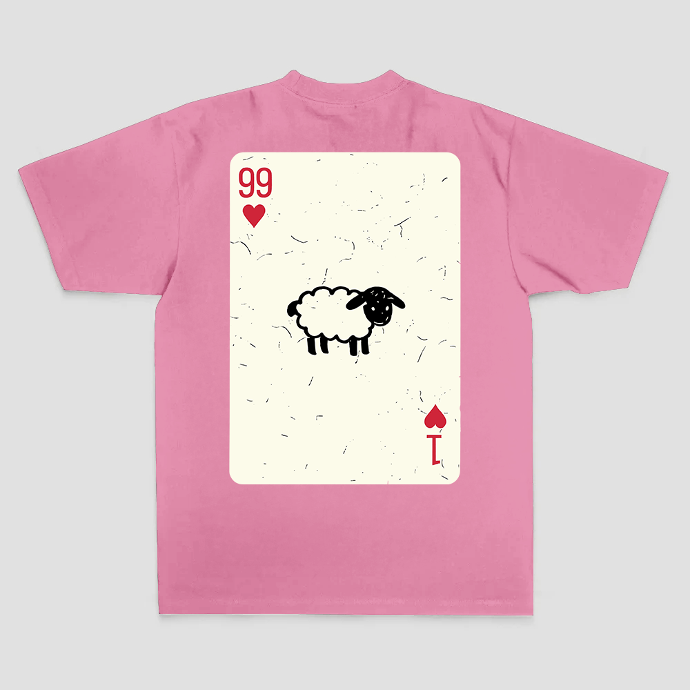 99 Of Hearts Sheep Playing Card Printed Men's T-shirt