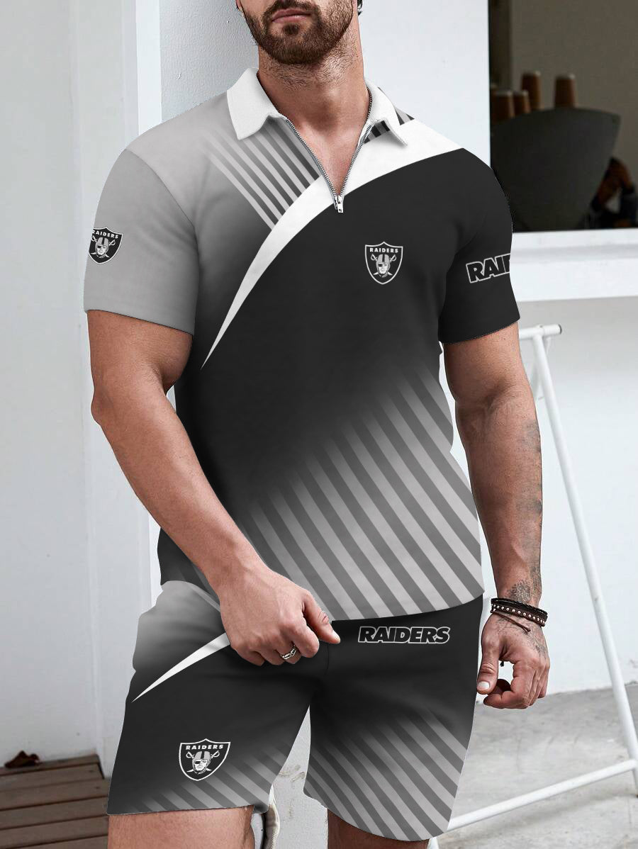 Las Vegas Raiders Limited Edition ZIP Polo Shirt And Shorts Two-Piece Suits