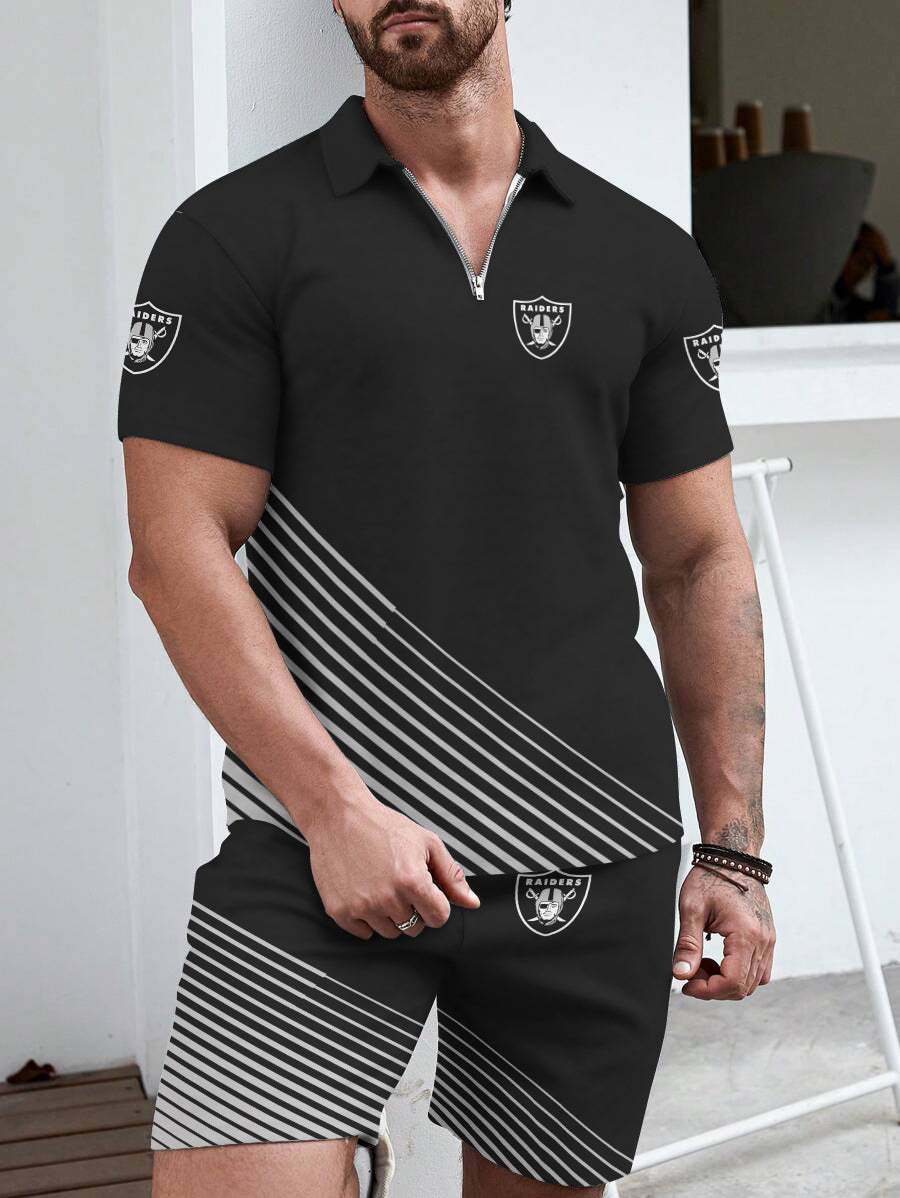 Las Vegas Raiders  Limited Edition ZIP Polo Shirt And Shorts Two-Piece Suits