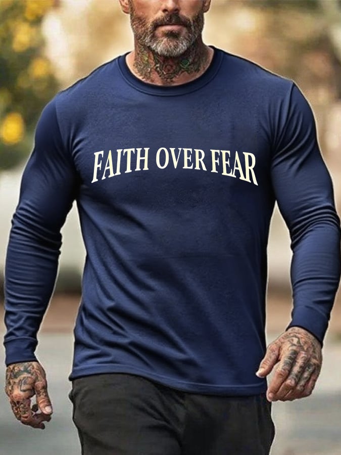 Men's Faith Over Fear Printed Casual T-Shirt