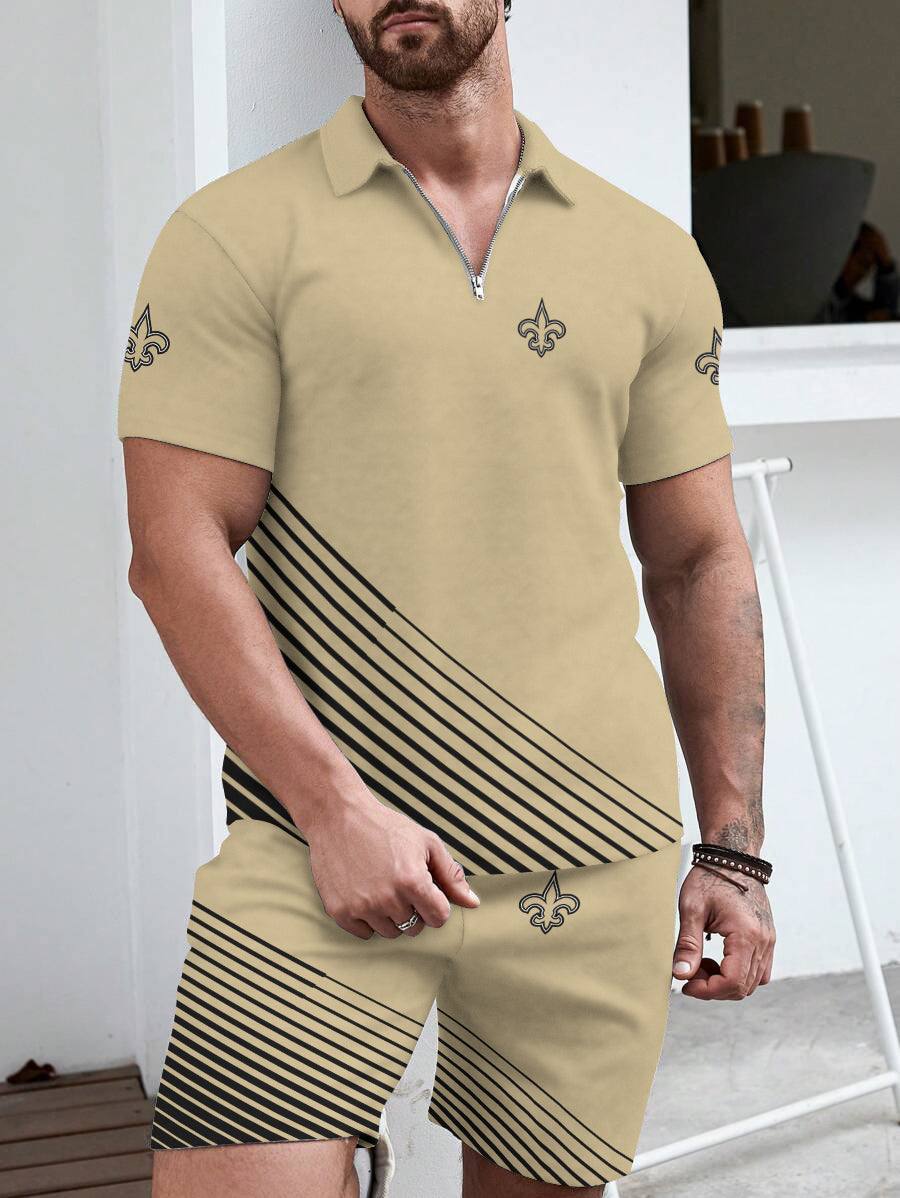 New Orleans Saints  Limited Edition ZIP Polo Shirt And Shorts Two-Piece Suits