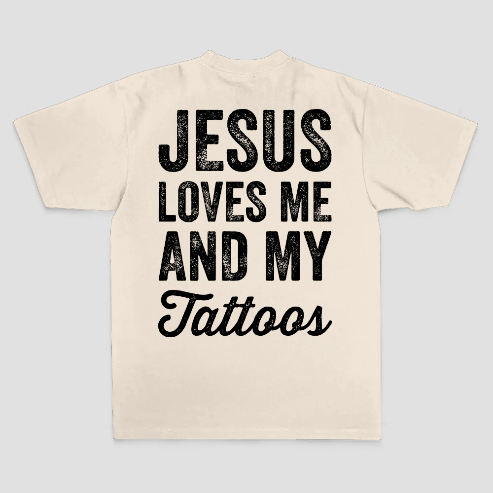 Jesus Loves Me And My Tattoos Printed Men's T-shirt