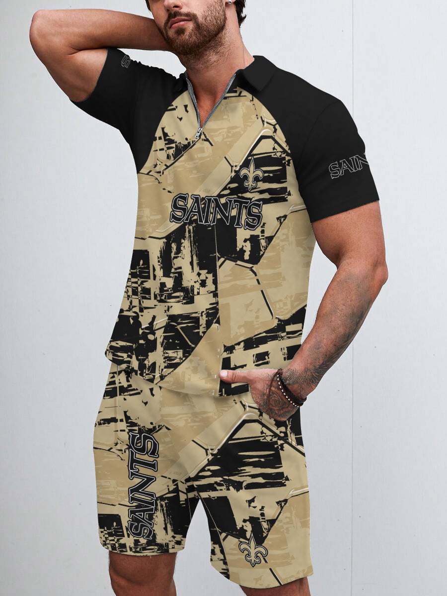 New Orleans Saints Limited Edition ZIP Polo Shirt And Shorts Two-Piece Suits