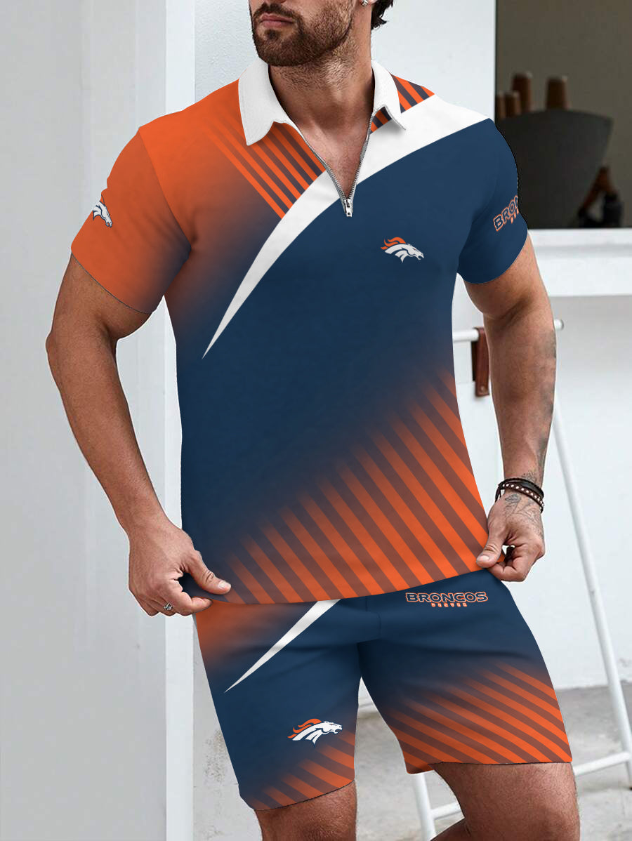 Denver Broncos Limited Edition ZIP Polo Shirt And Shorts Two-Piece Suits