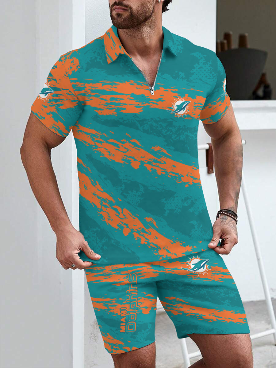 Miami Dolphins Limited Edition ZIP Polo Shirt And Shorts Two-Piece Suits