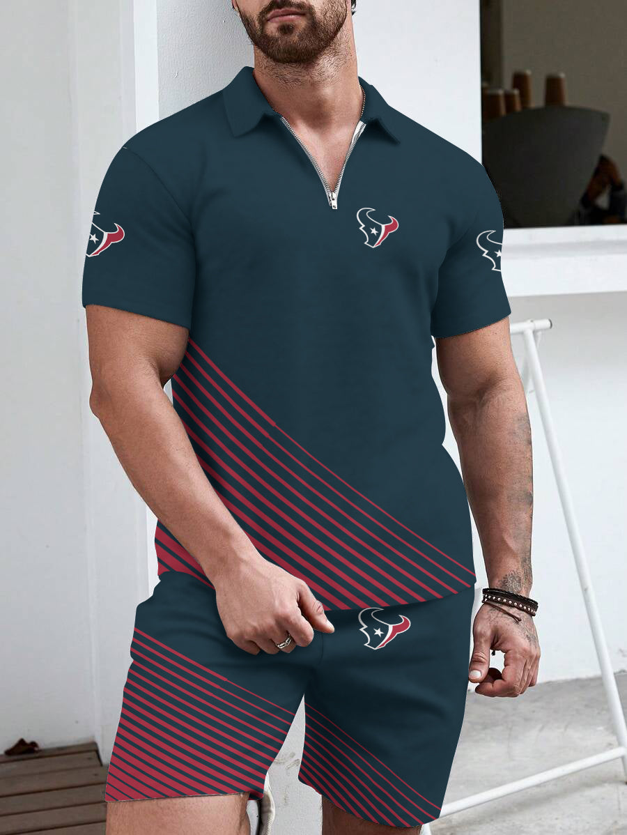 Houston Texans  Limited Edition ZIP Polo Shirt And Shorts Two-Piece Suits