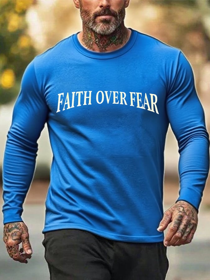 Men's Faith Over Fear Printed Casual T-Shirt