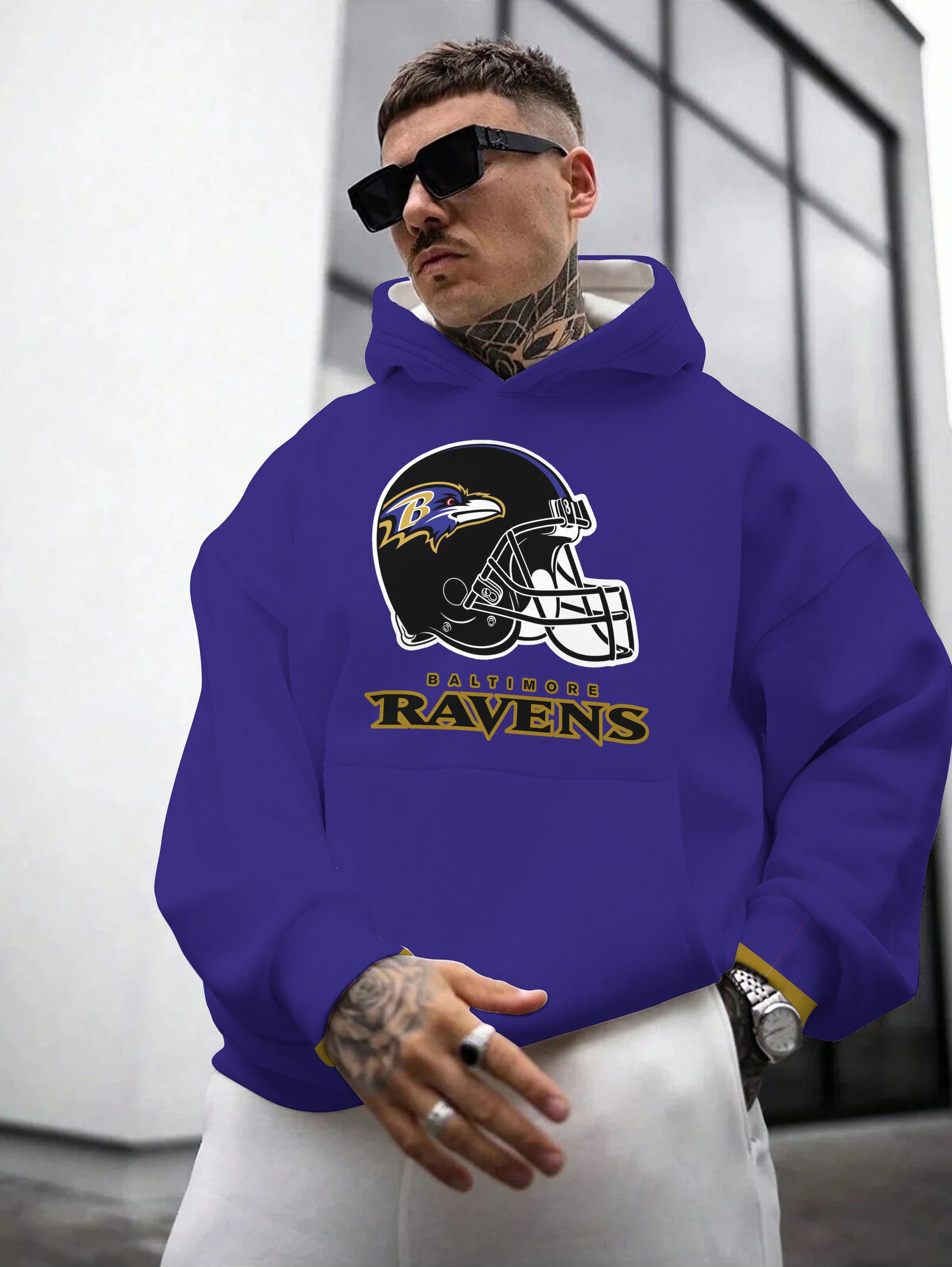 Baltimore Ravens Printed Hooded Pocket Pullover Hoodie