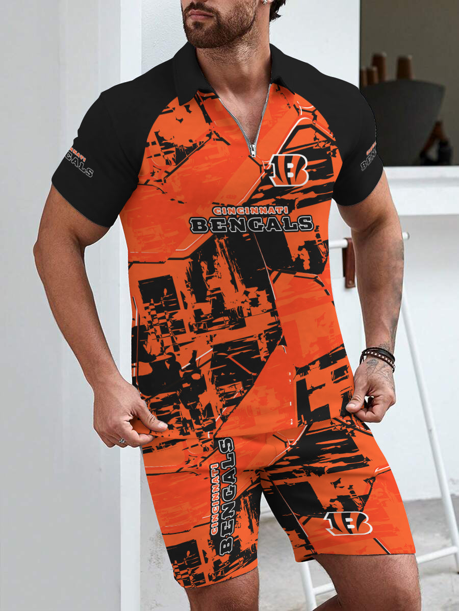 Cincinnati Bengals Limited Edition ZIP Polo Shirt And Shorts Two-Piece Suits