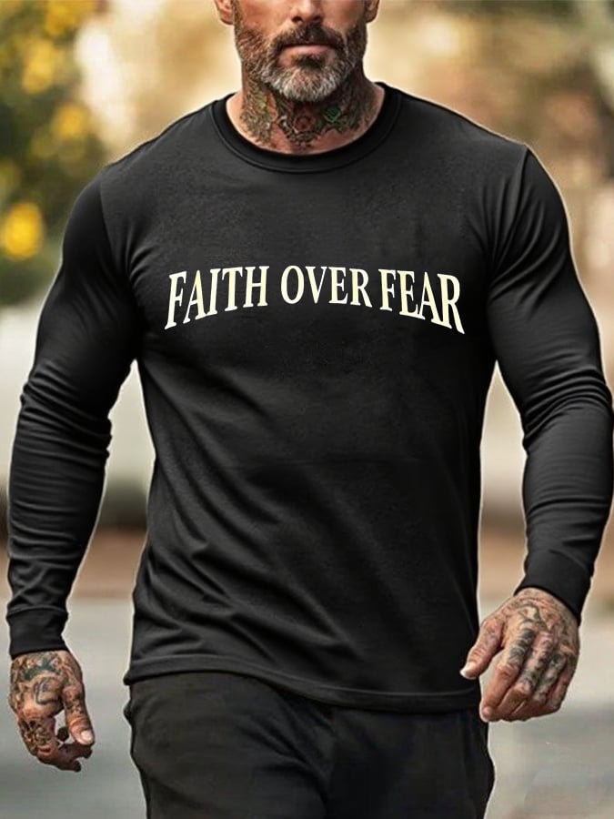Men's Faith Over Fear Printed Casual T-Shirt