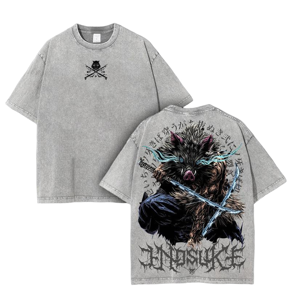 Demon Slayer Unisex Oversize Anime Manga Washed Heavyweight Cotton T-shirt