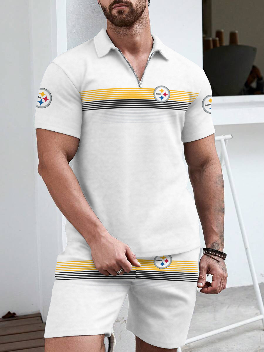 Pittsburgh Steelers Limited Edition ZIP Polo Shirt And Shorts Two-Piece Suits