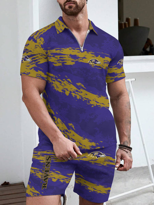 Baltimore Ravens Limited Edition ZIP Polo Shirt And Shorts Two-Piece Suits