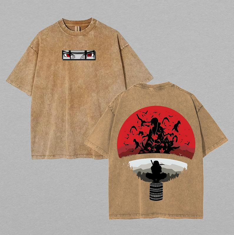 Naruto Anime Double Printed Washed Tee Unisex Oversize Anime Manga Lightweight Cotton T-Shirt Anime Fan