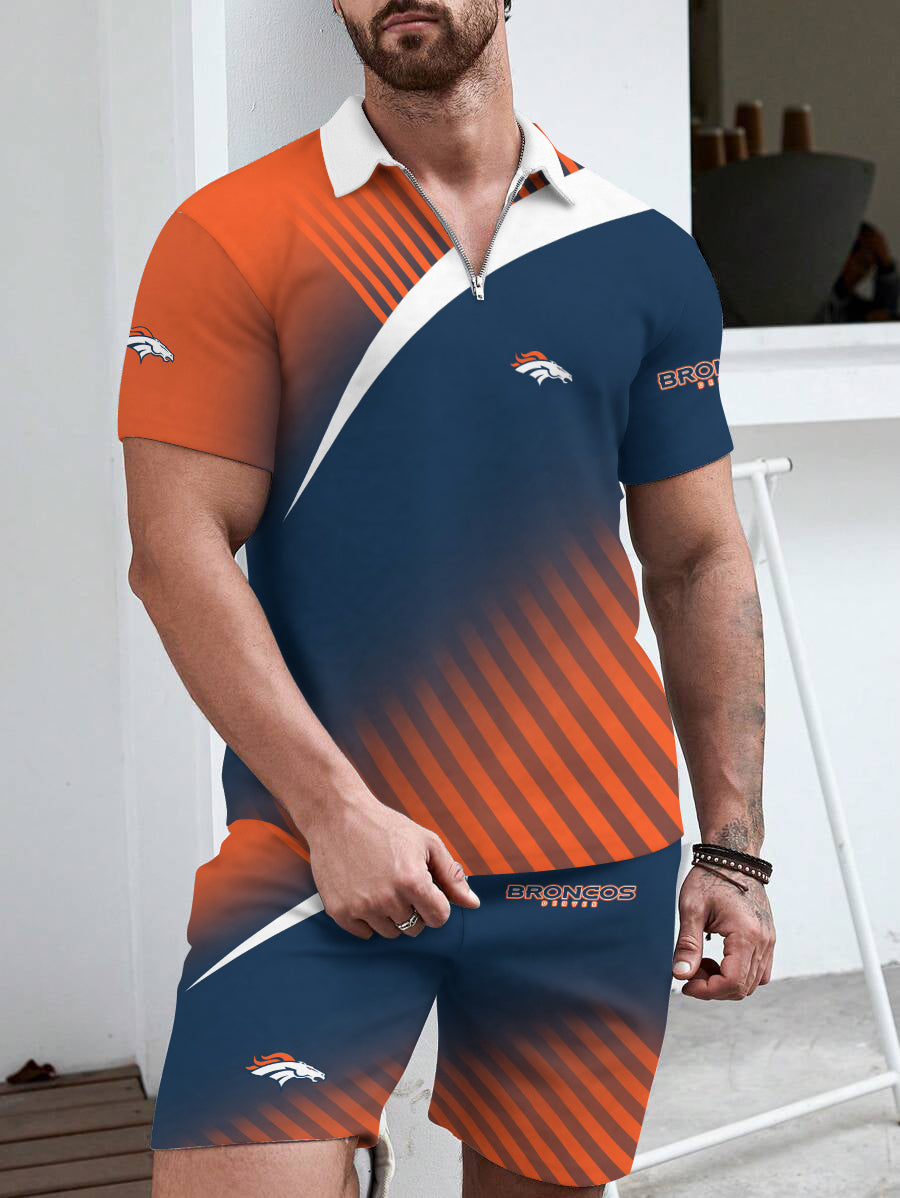 Denver Broncos Limited Edition ZIP Polo Shirt And Shorts Two-Piece Suits