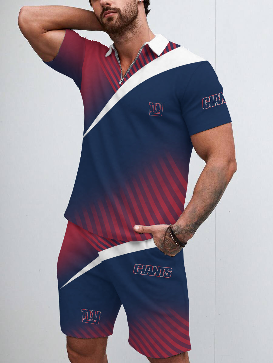 New York Giants Limited Edition ZIP Polo Shirt And Shorts Two-Piece Suits
