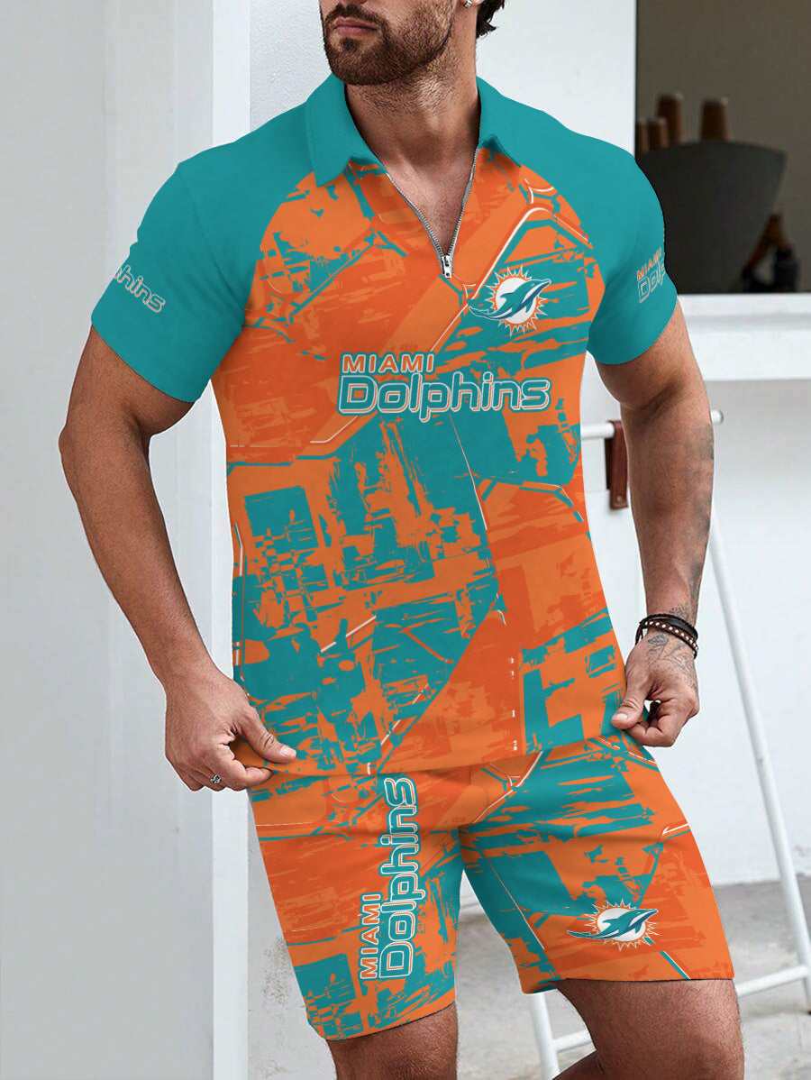 Miami Dolphins Limited Edition ZIP Polo Shirt And Shorts Two-Piece Suits