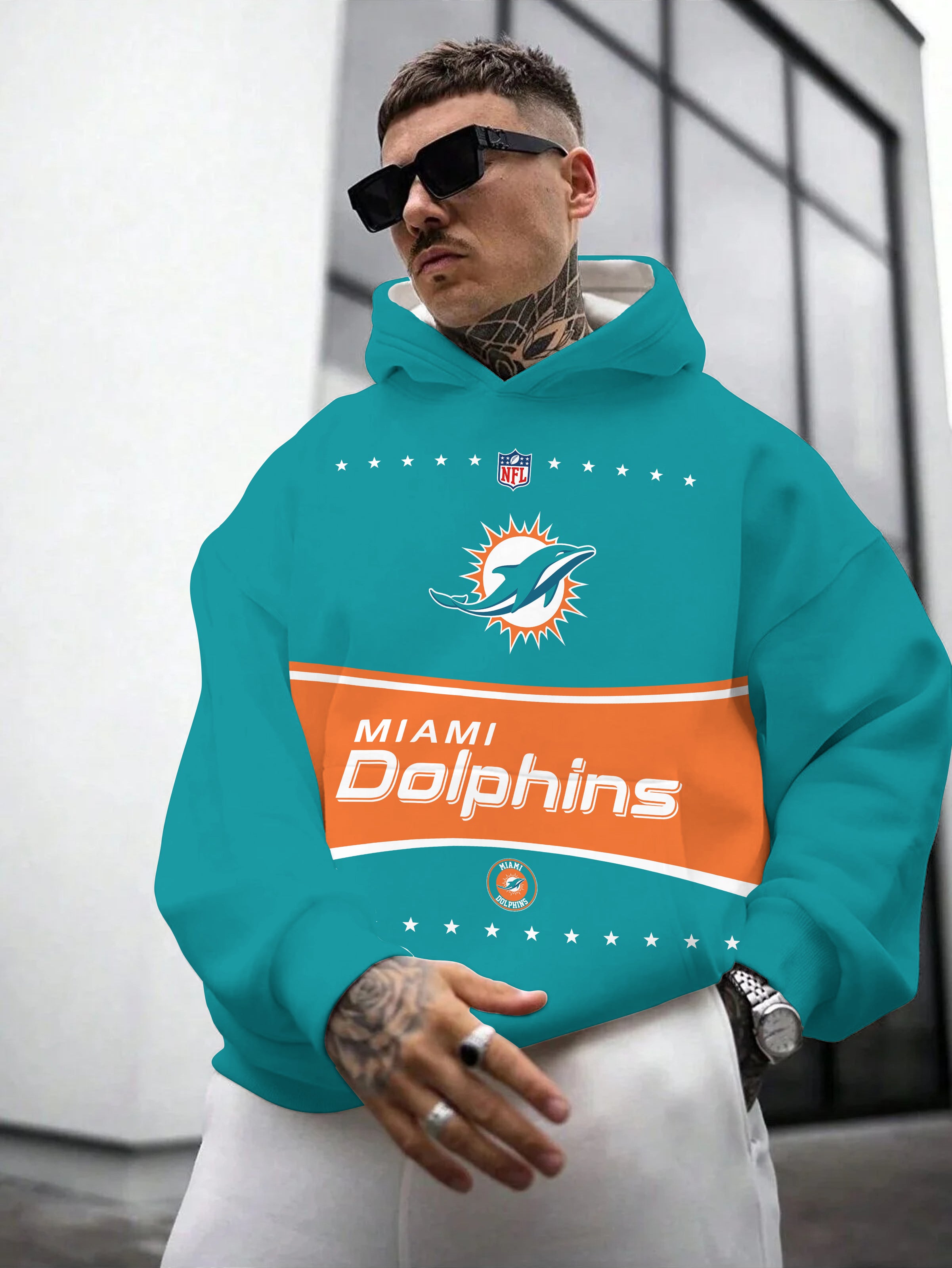 Miami Dolphins  Printed Hooded Pocket Pullover Hoodie