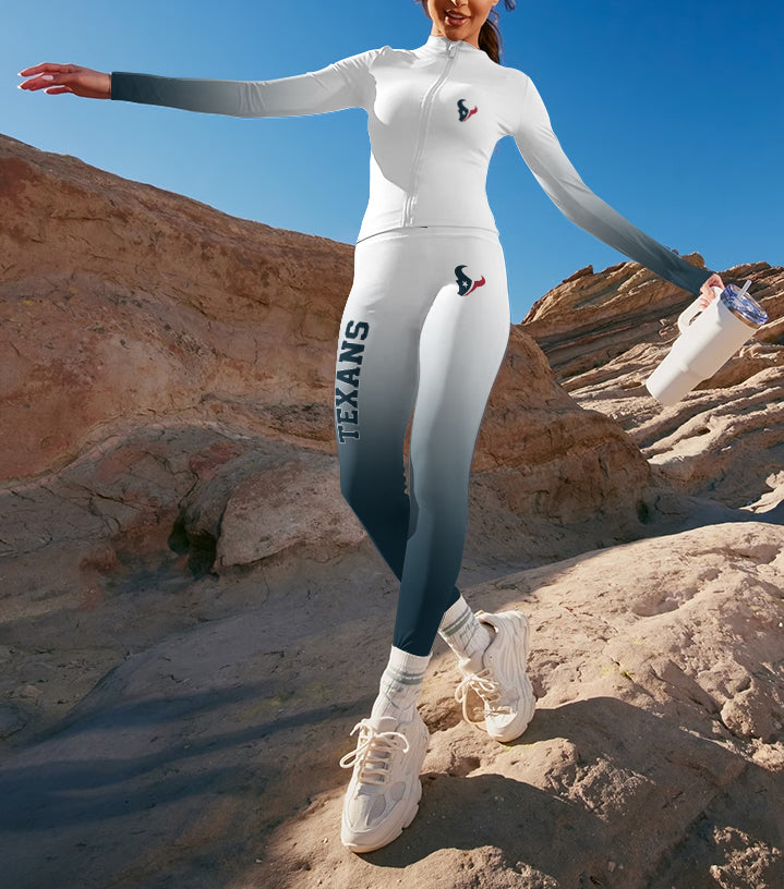 Houston Texans 2 Piece Workout  Sets :Sculpt High Waist Gym Leggings & long Sleeve Sports Top