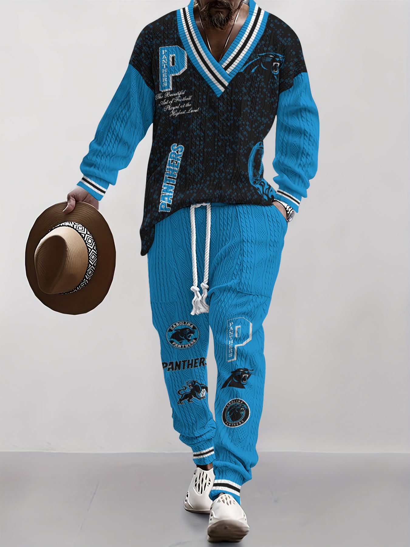 Carolina Panthers  Classic All-Season Long Sleeve V-Neck Pullover Sweater