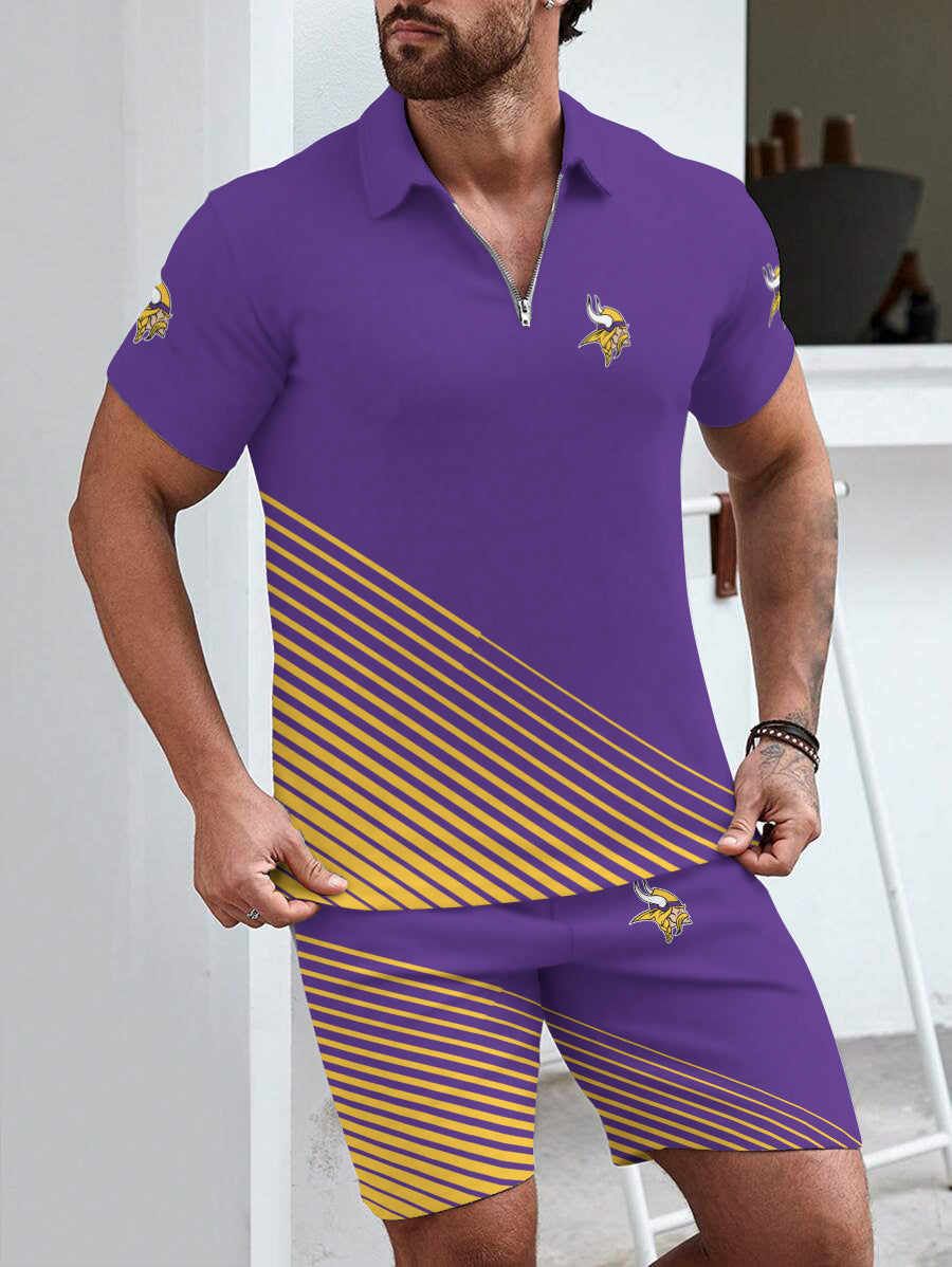 Minnesota Vikings  Limited Edition ZIP Polo Shirt And Shorts Two-Piece Suits