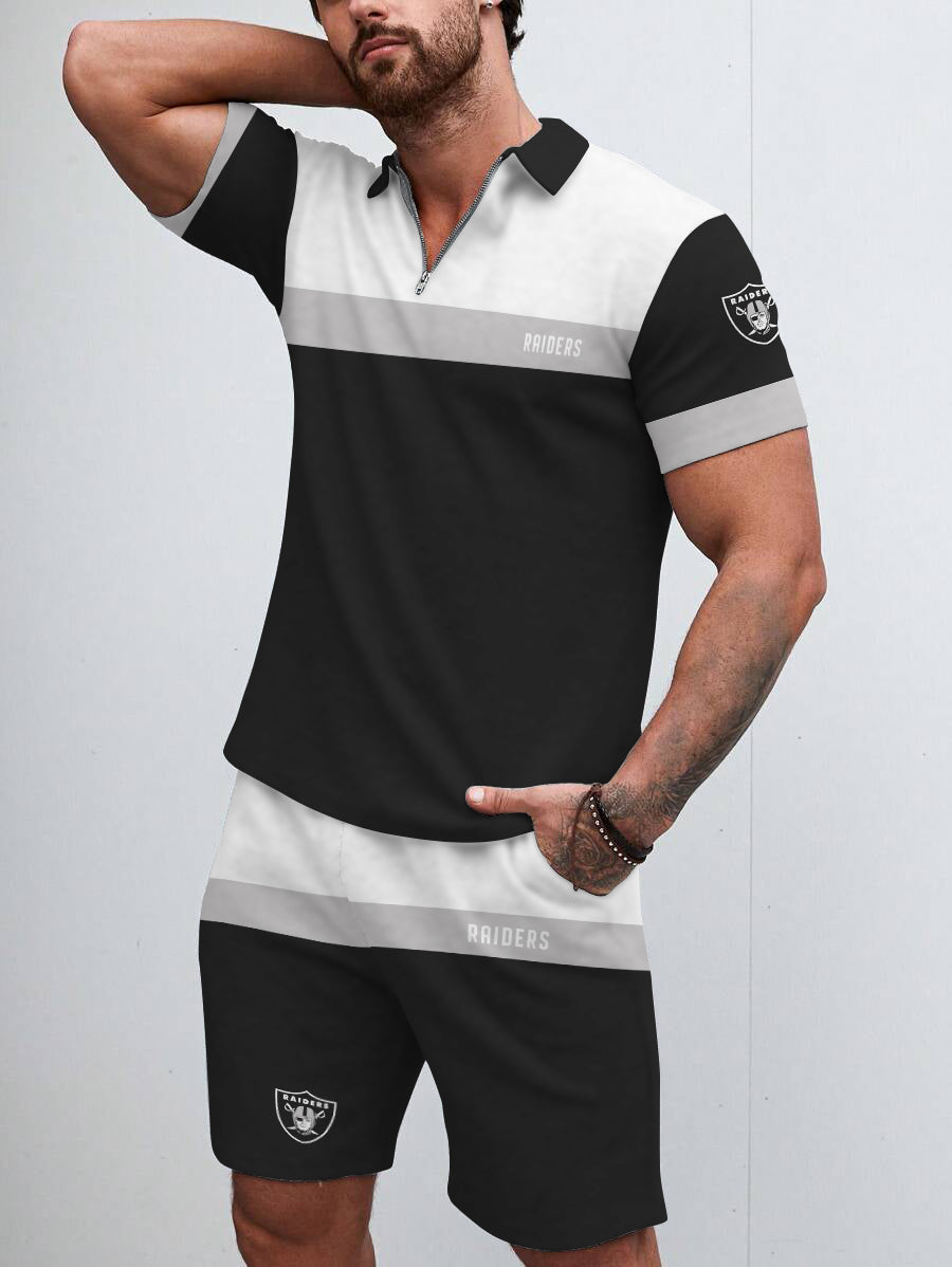Las Vegas Raiders  Limited Edition ZIP Polo Shirt And Shorts Two-Piece Suits