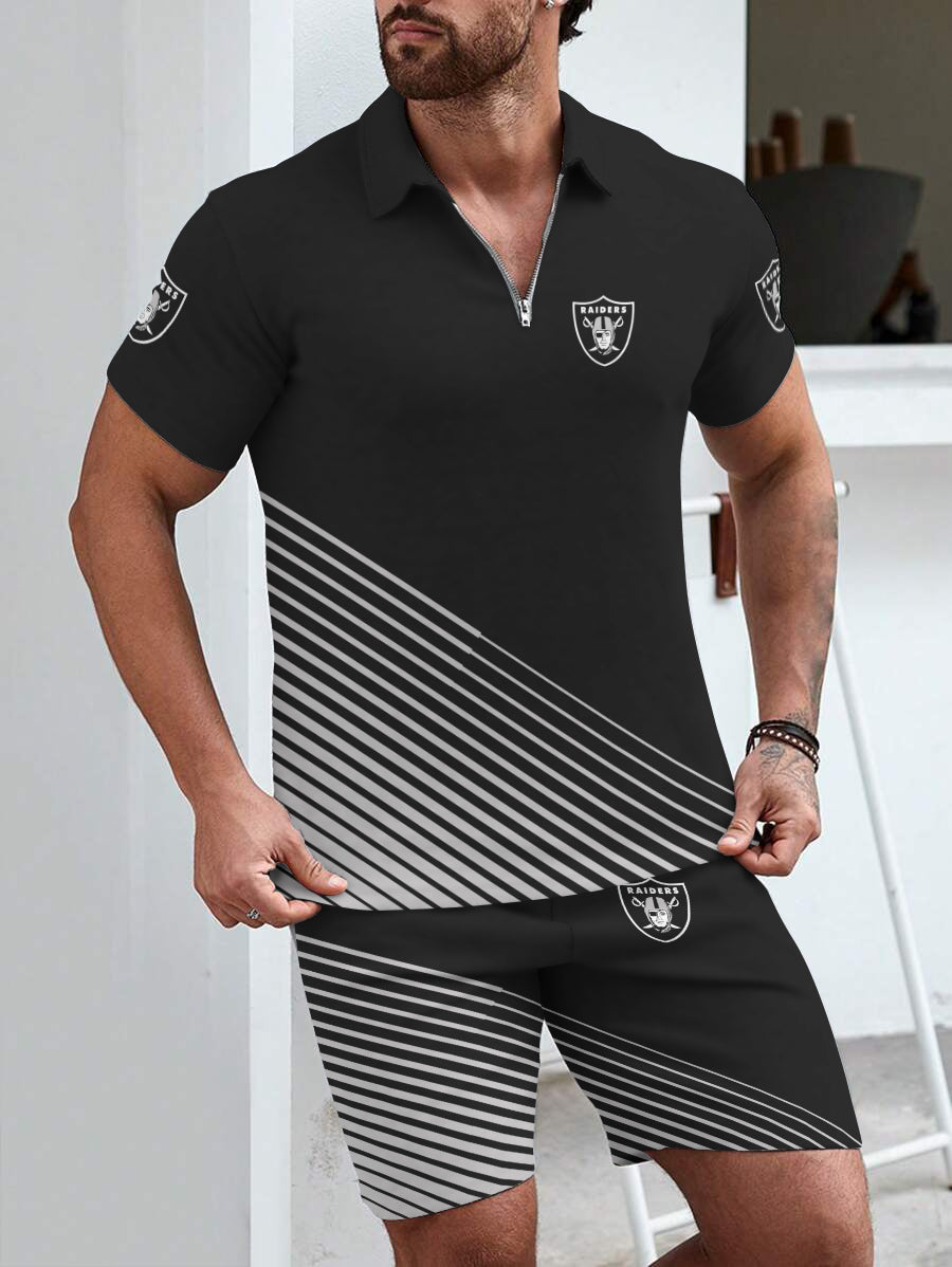 Las Vegas Raiders  Limited Edition ZIP Polo Shirt And Shorts Two-Piece Suits