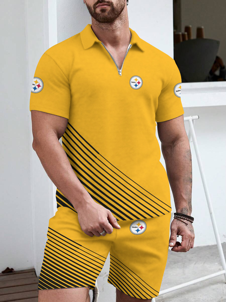 Pittsburgh Steelers Limited Edition ZIP Polo Shirt And Shorts Two-Piece Suits