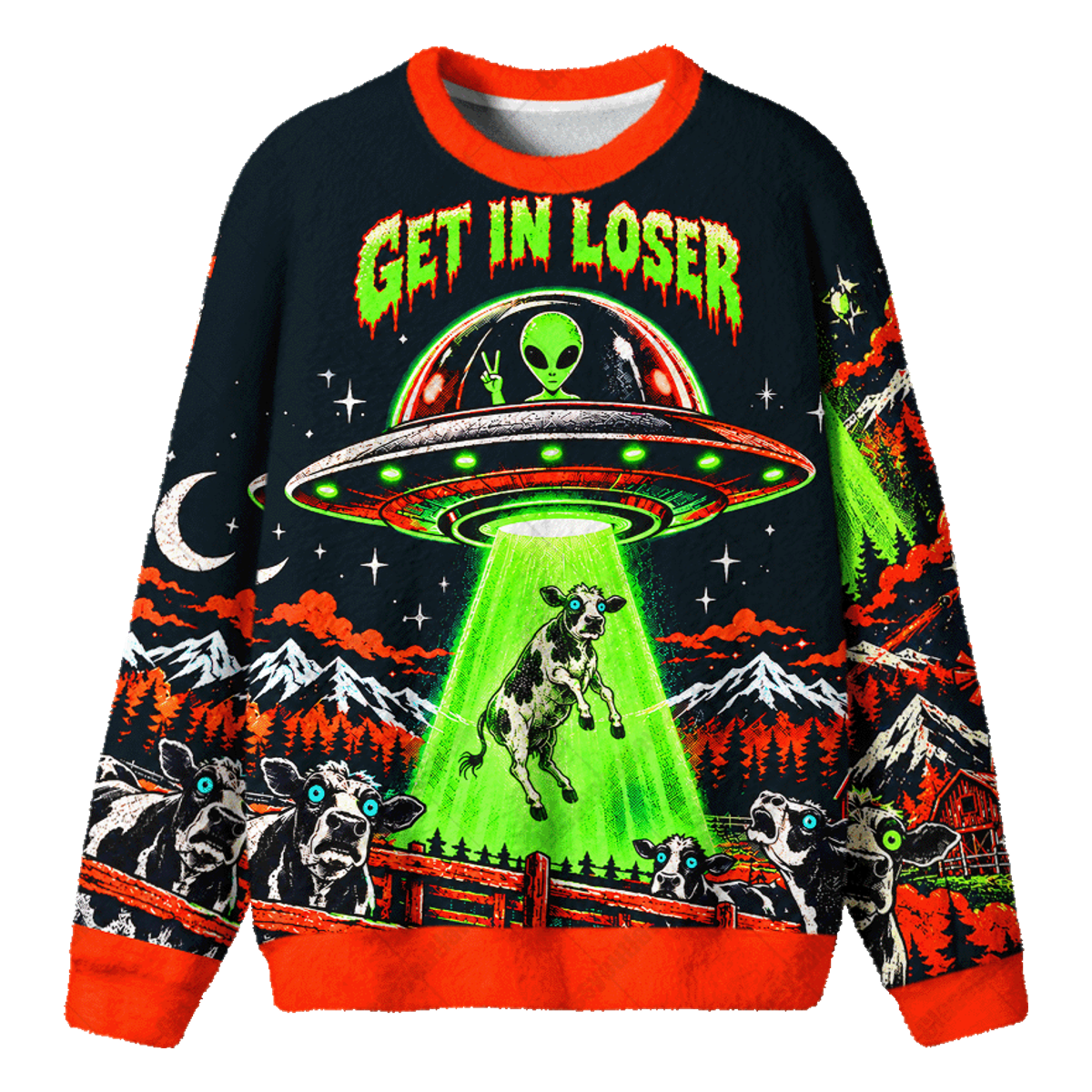 UFO ABDUCTION UGLY CHRISTMAS SWEATSHIRT — image 1