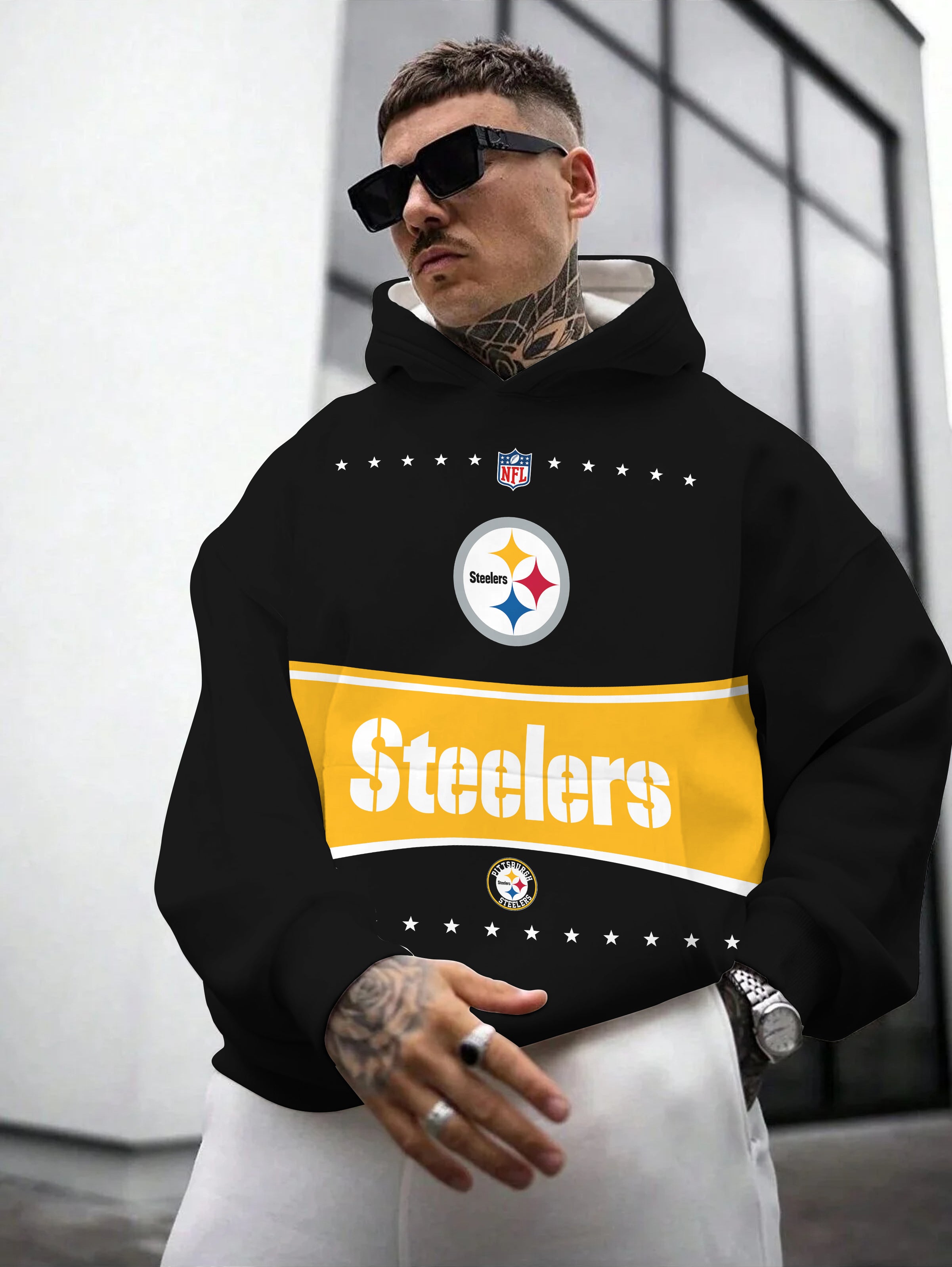 Pittsburgh Steelers Printed Hooded Pocket Pullover Hoodie