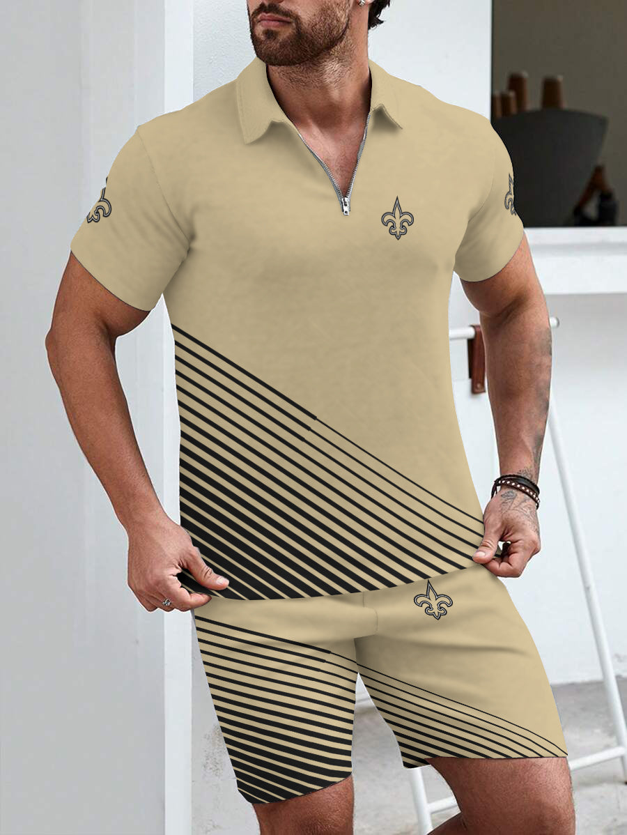 New Orleans Saints  Limited Edition ZIP Polo Shirt And Shorts Two-Piece Suits