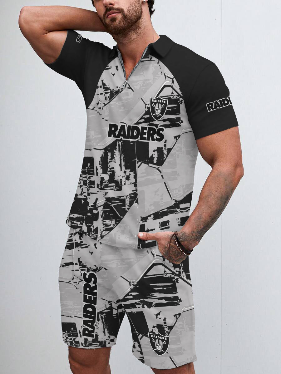 Las Vegas Raiders Limited Edition ZIP Polo Shirt And Shorts Two-Piece Suits