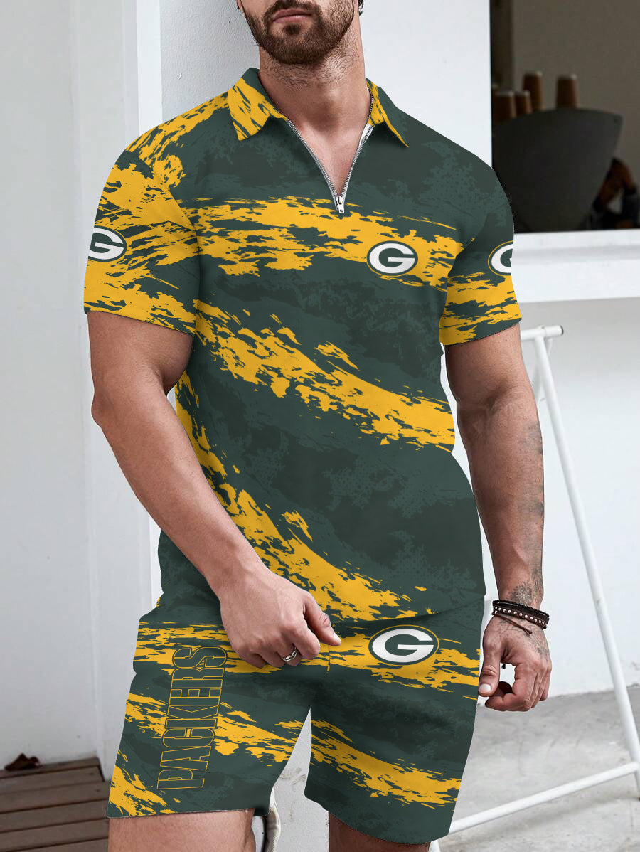 Green Bay Packers Limited Edition ZIP Polo Shirt And Shorts Two-Piece Suits