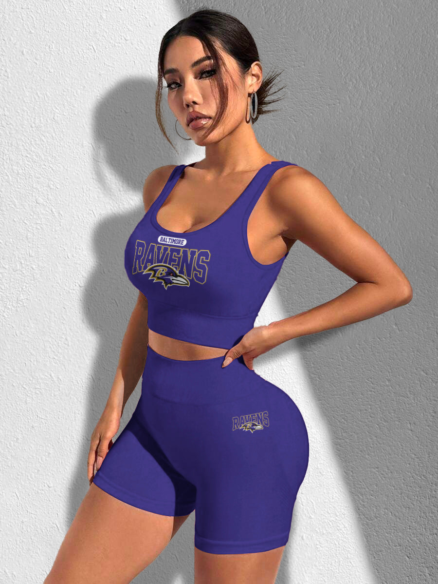 Baltimore Ravens Sports Bra & Shorts Gym Set