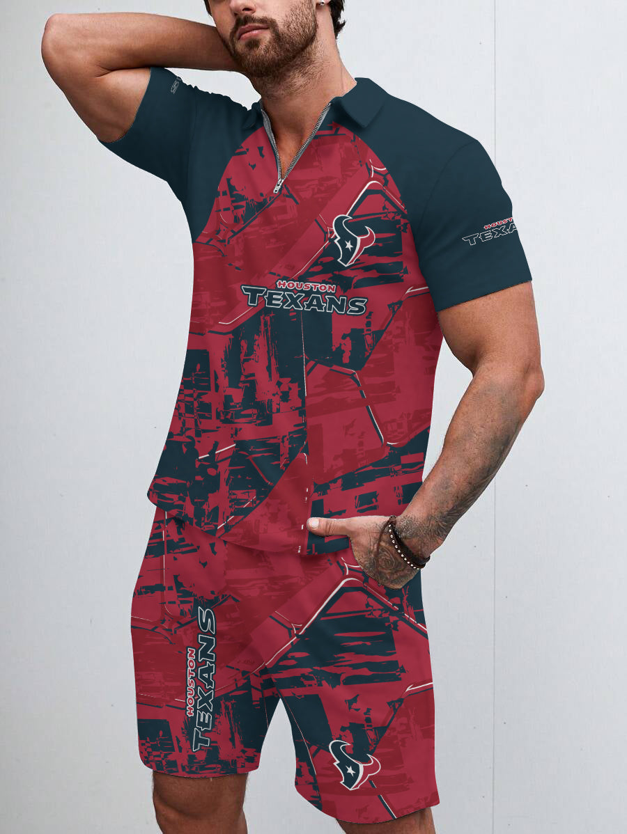 Houston Texans Limited Edition ZIP Polo Shirt And Shorts Two-Piece Suits