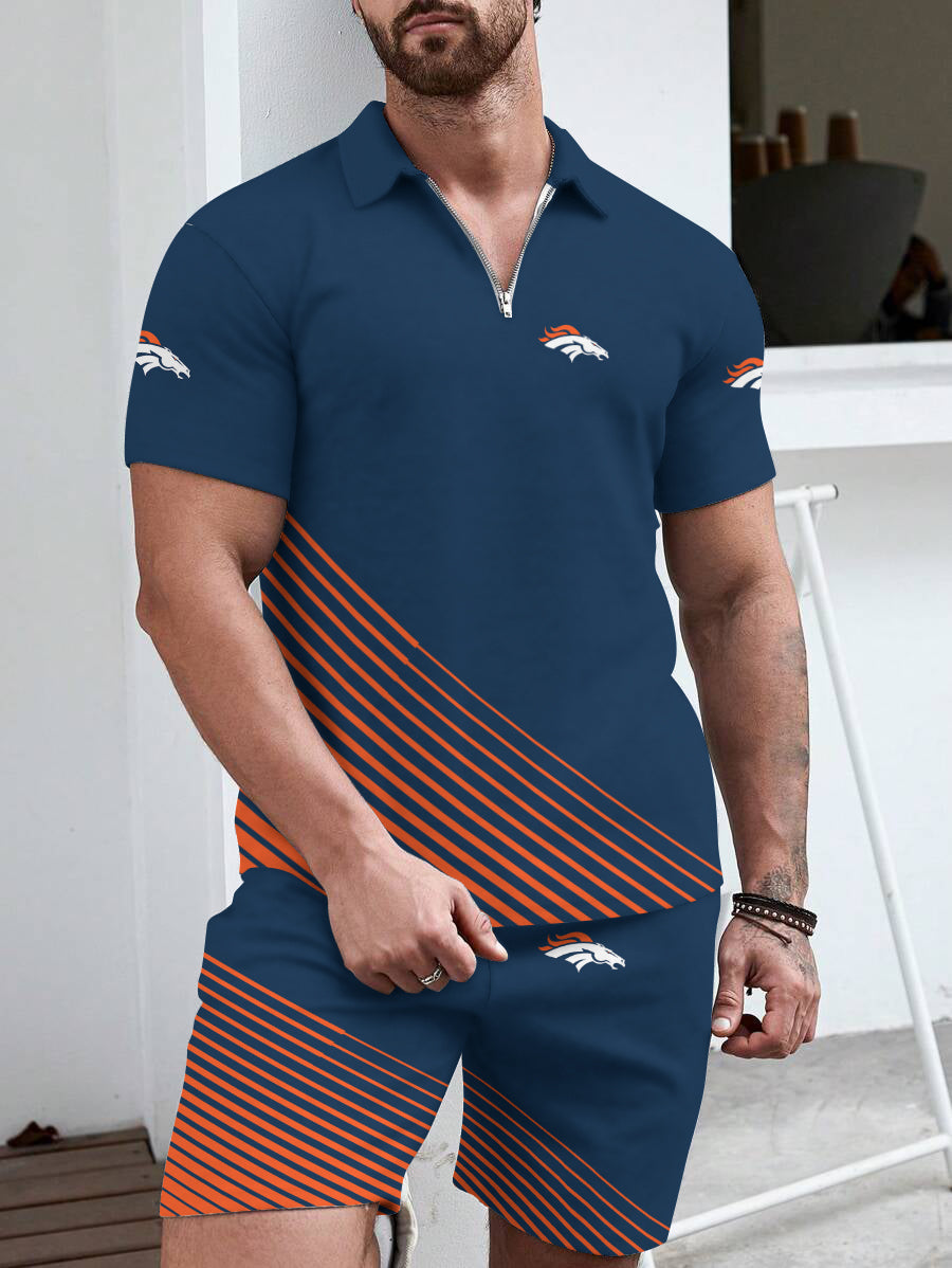 Denver Broncos  Limited Edition ZIP Polo Shirt And Shorts Two-Piece Suits