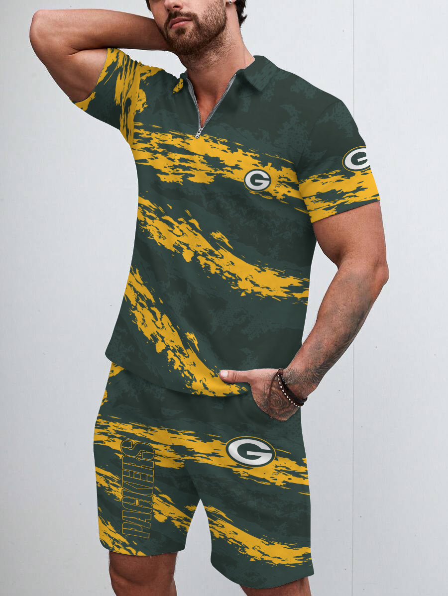 Green Bay Packers Limited Edition ZIP Polo Shirt And Shorts Two-Piece Suits