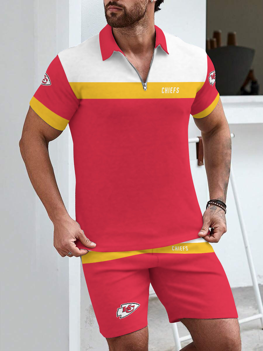 Kansas City Chiefs  Limited Edition ZIP Polo Shirt And Shorts Two-Piece Suits