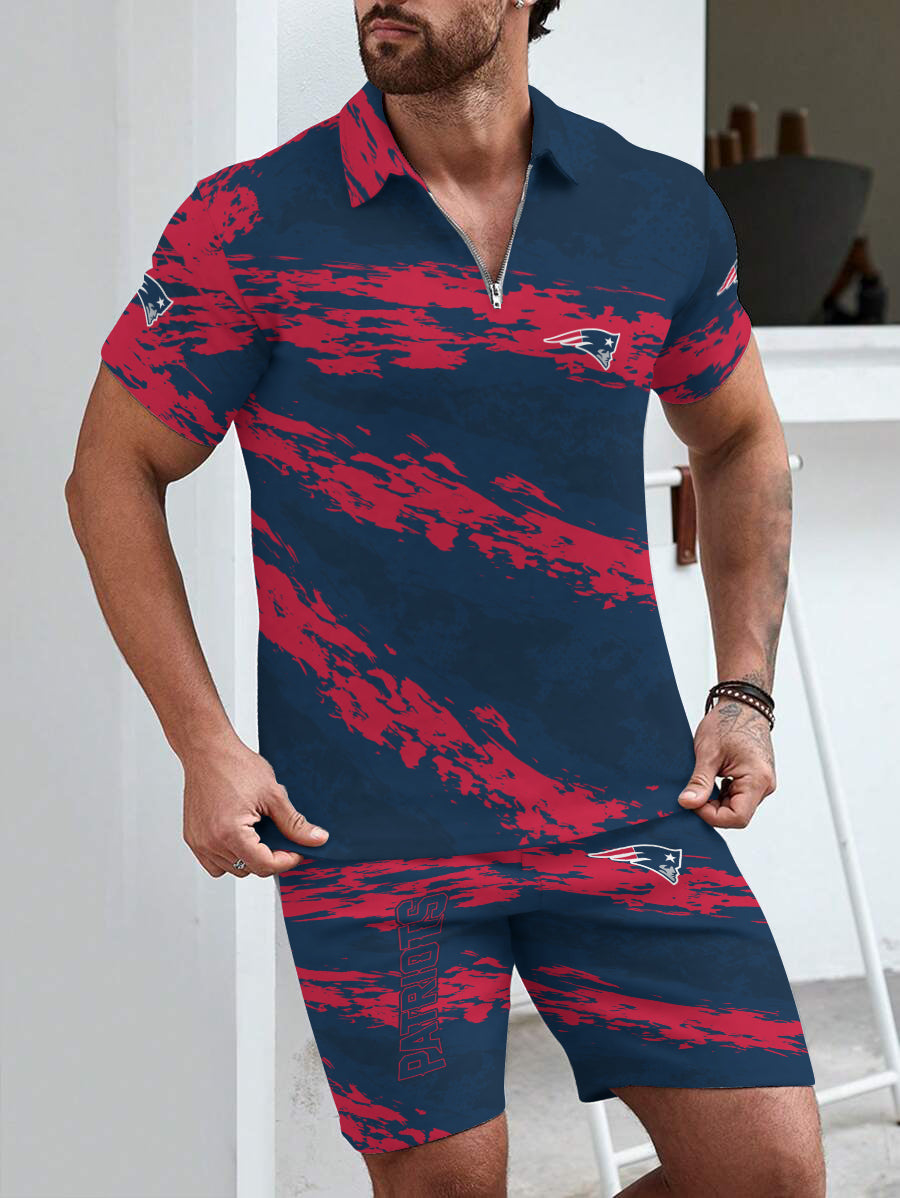New England Patriots Limited Edition ZIP Polo Shirt And Shorts Two-Piece Suits
