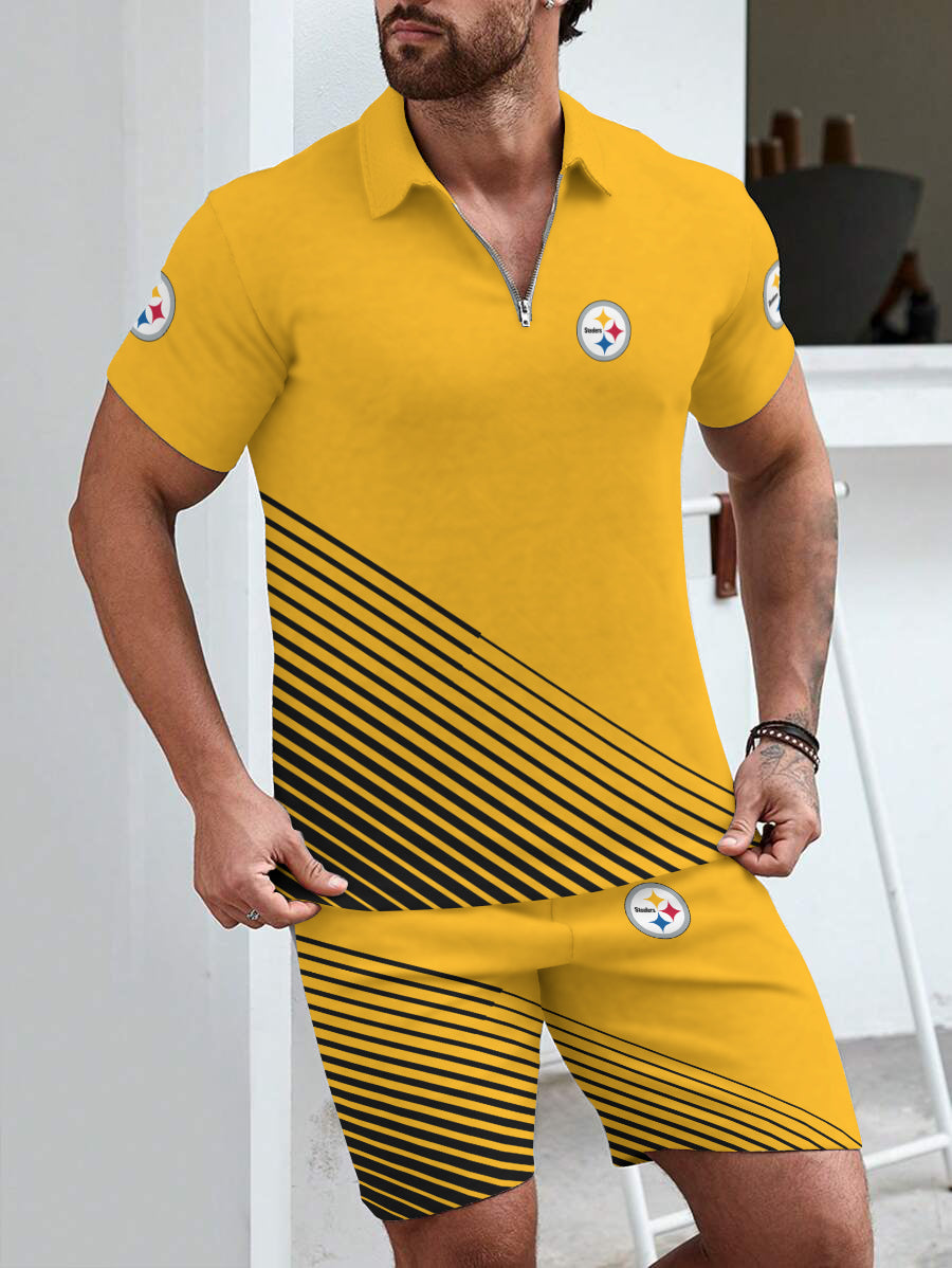 Pittsburgh Steelers Limited Edition ZIP Polo Shirt And Shorts Two-Piece Suits