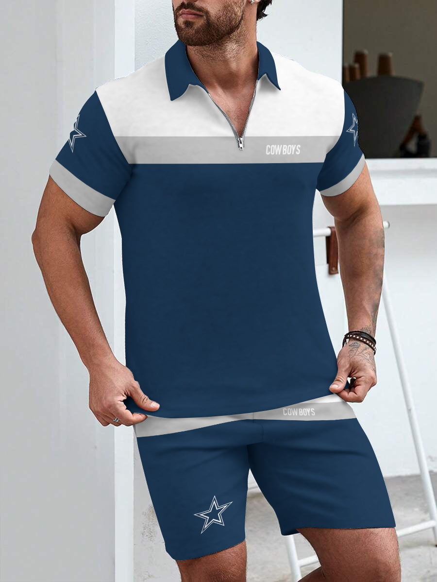 Dallas Cowboys  Limited Edition ZIP Polo Shirt And Shorts Two-Piece Suits