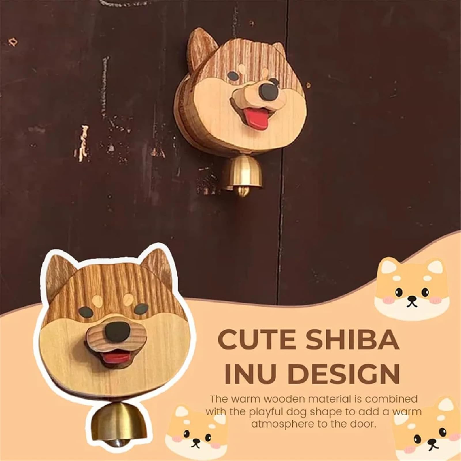 Handcrafted Wooden Shiba Inu Doorbell Wind Chime