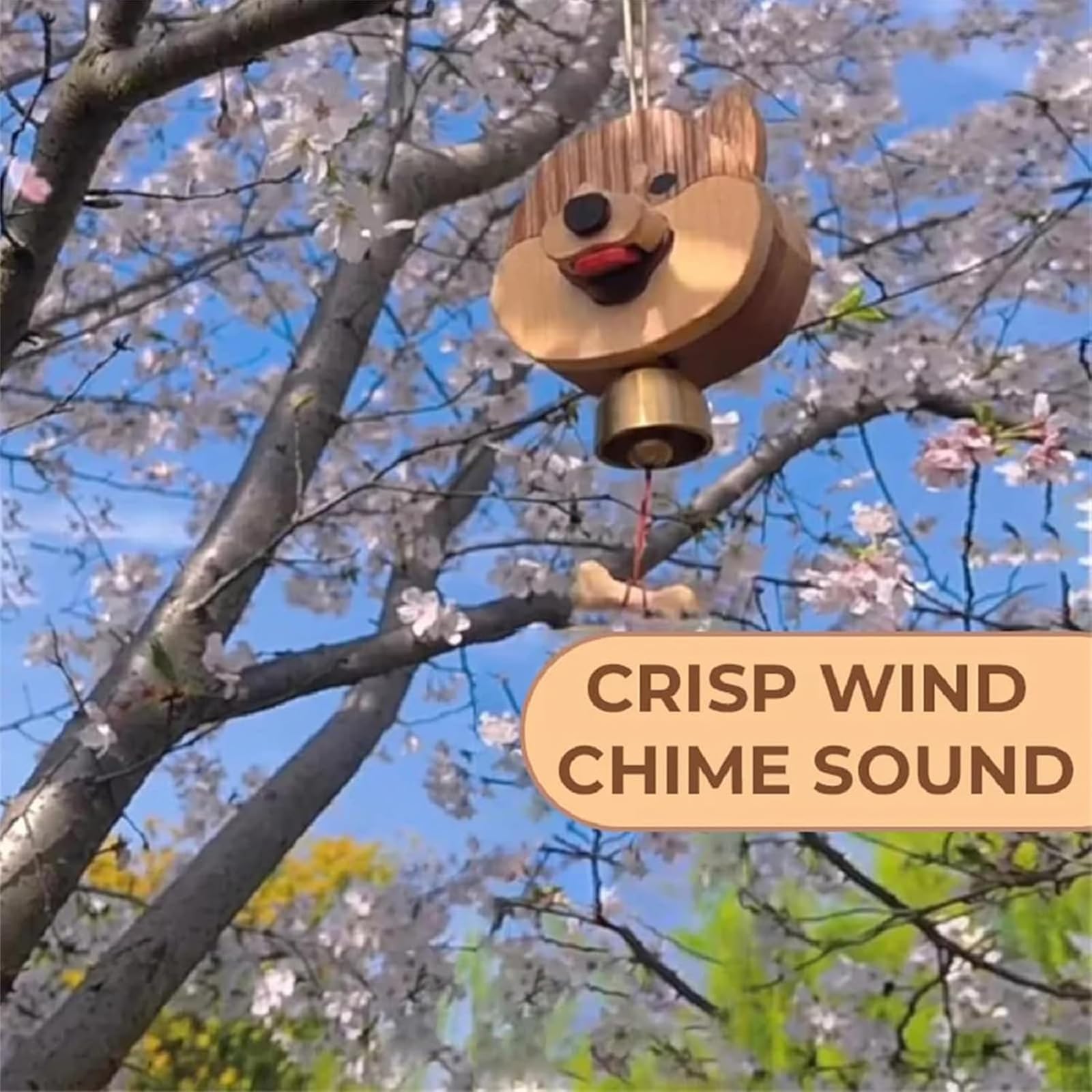 Handcrafted Wooden Shiba Inu Doorbell Wind Chime