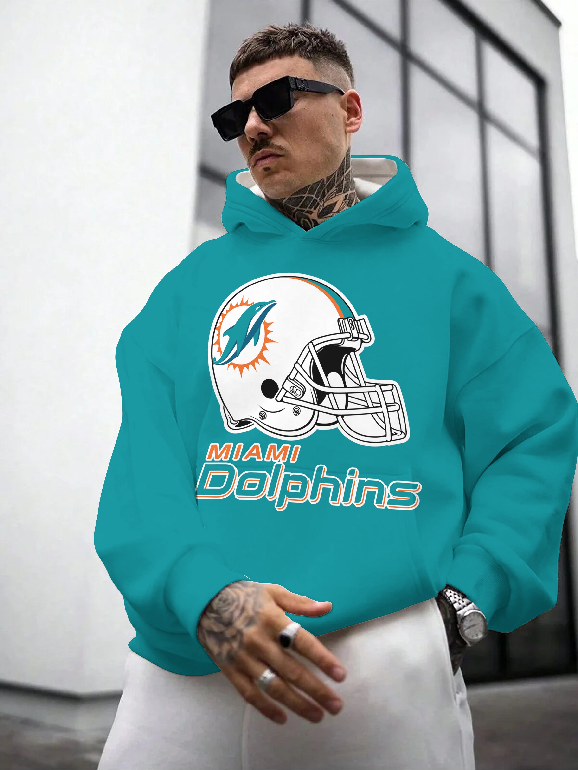 Miami Dolphins  Printed Hooded Pocket Pullover Hoodie