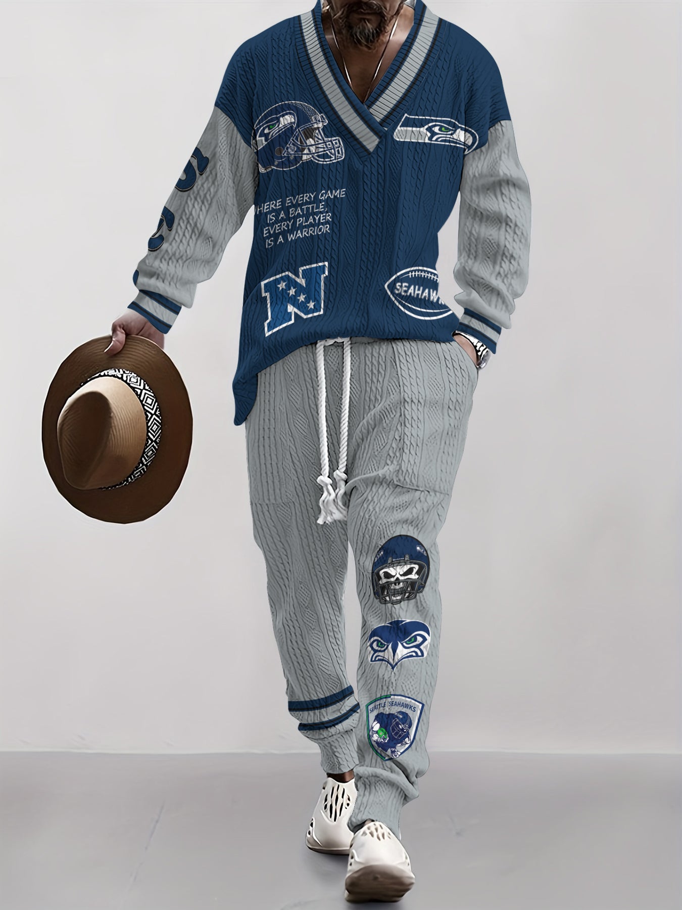 Seattle Seahawks Classic All-Season Long Sleeve V-Neck Pullover Sweater