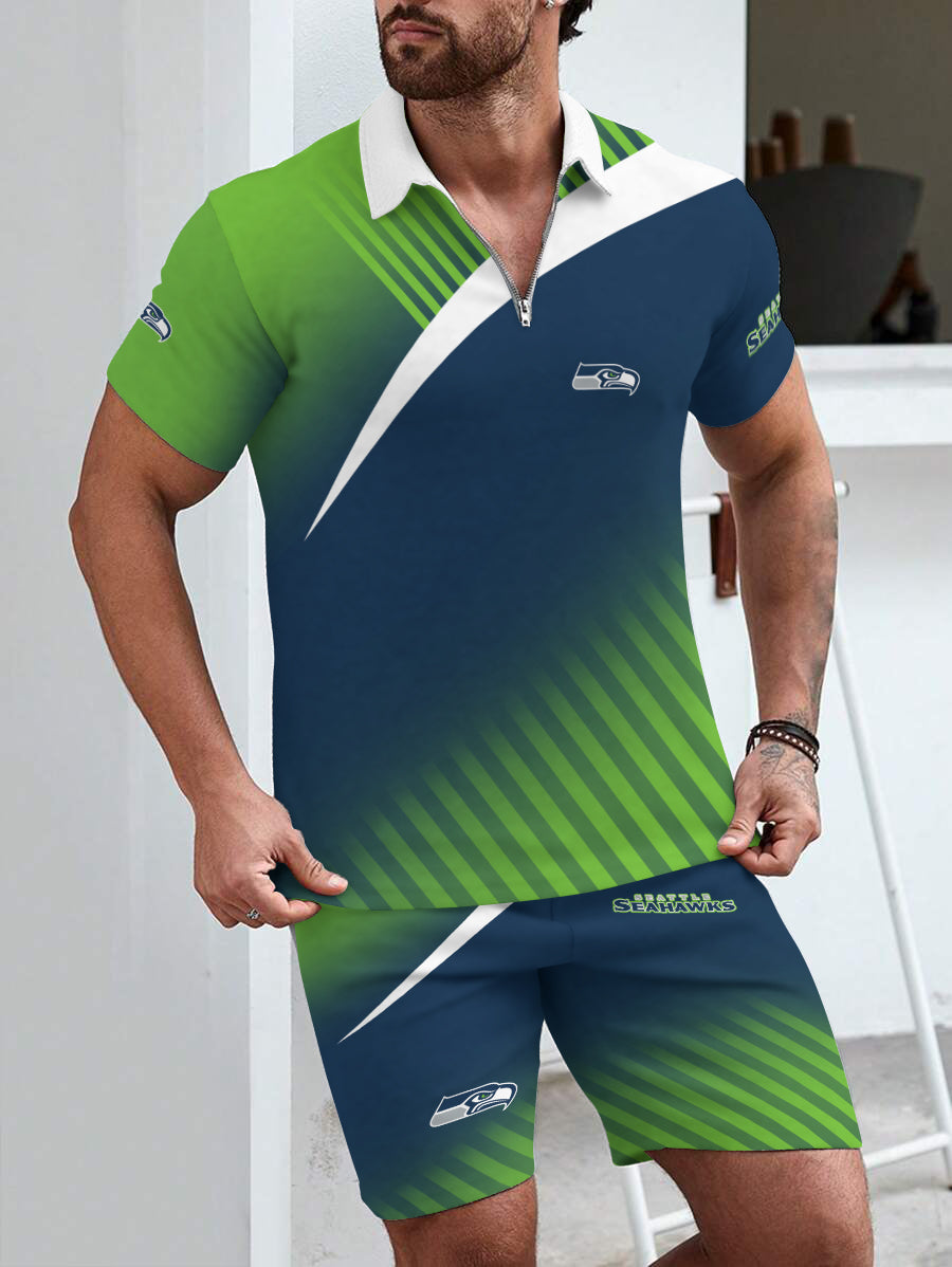 Seattle Seahawks Limited Edition ZIP Polo Shirt And Shorts Two-Piece Suits
