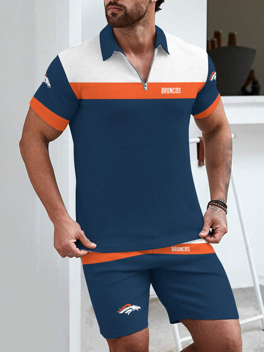 Denver Broncos  Limited Edition ZIP Polo Shirt And Shorts Two-Piece Suits