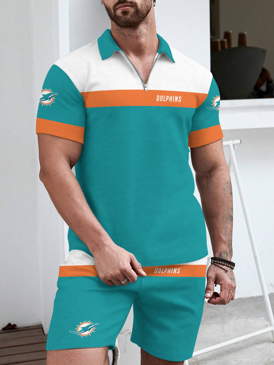 Miami Dolphins  Limited Edition ZIP Polo Shirt And Shorts Two-Piece Suits