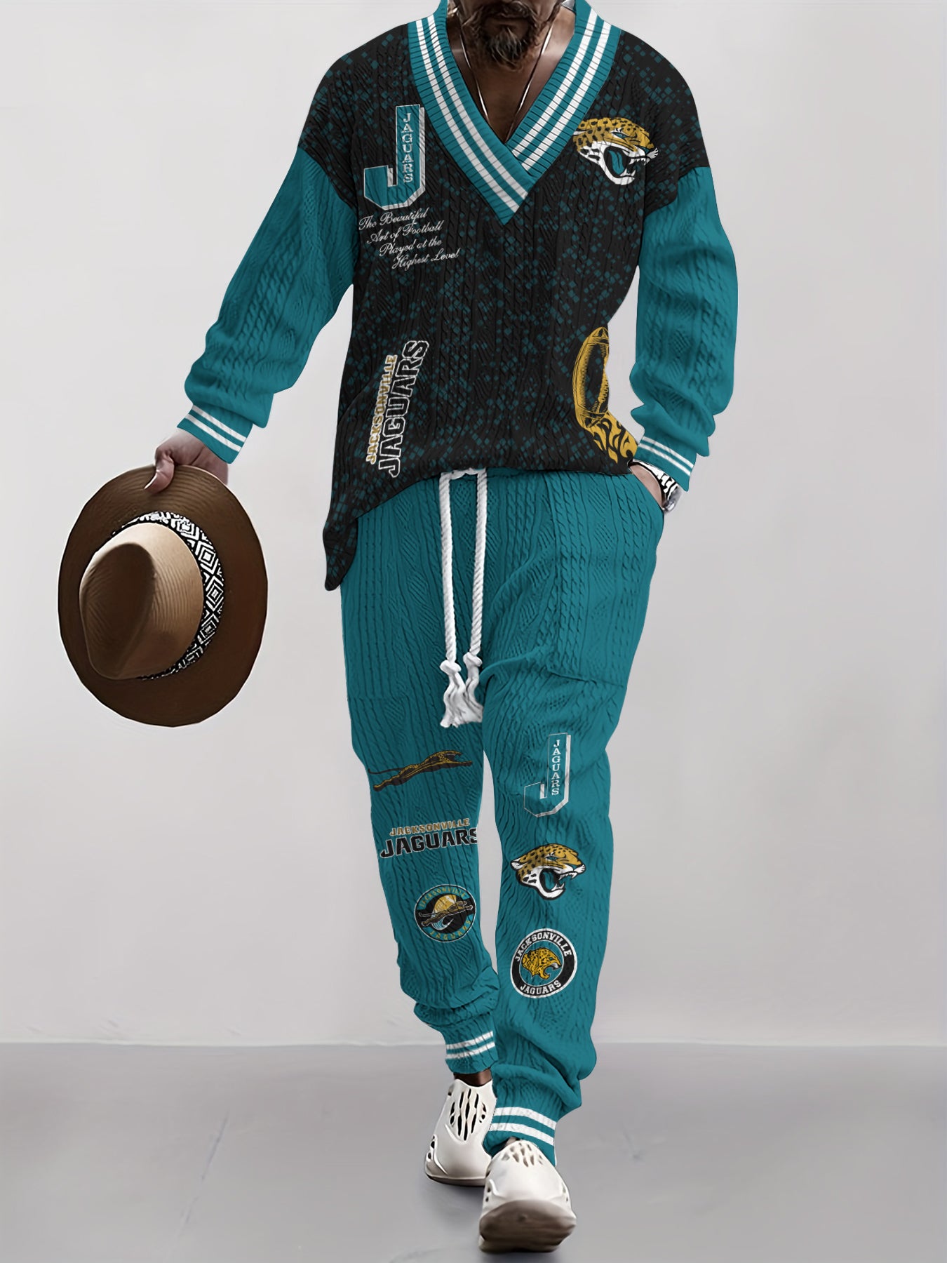 Jacksonville Jaguars  Classic All-Season Long Sleeve V-Neck Pullover Sweater