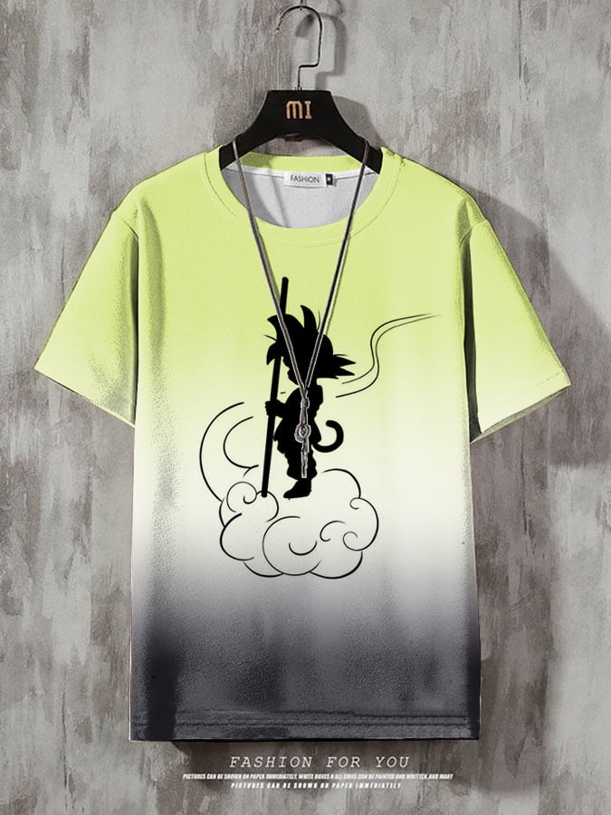 Men's Fashion Casual Gradient Anime Print T-shirt